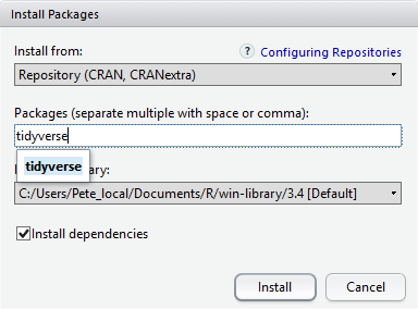 Скріншот вікна встановлення пакетів